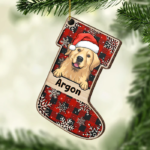 Happy Cats And Dogs - Personalized Custom Stocking Shaped Wood Christmas Ornament - 图片 2