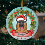 Merry Christmas With The Dog - Personalized Custom Round Shaped Wood Christmas Ornament
