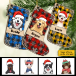 Happy Cats And Dogs - Personalized Custom Stocking Shaped Wood Christmas Ornament - 图片 5