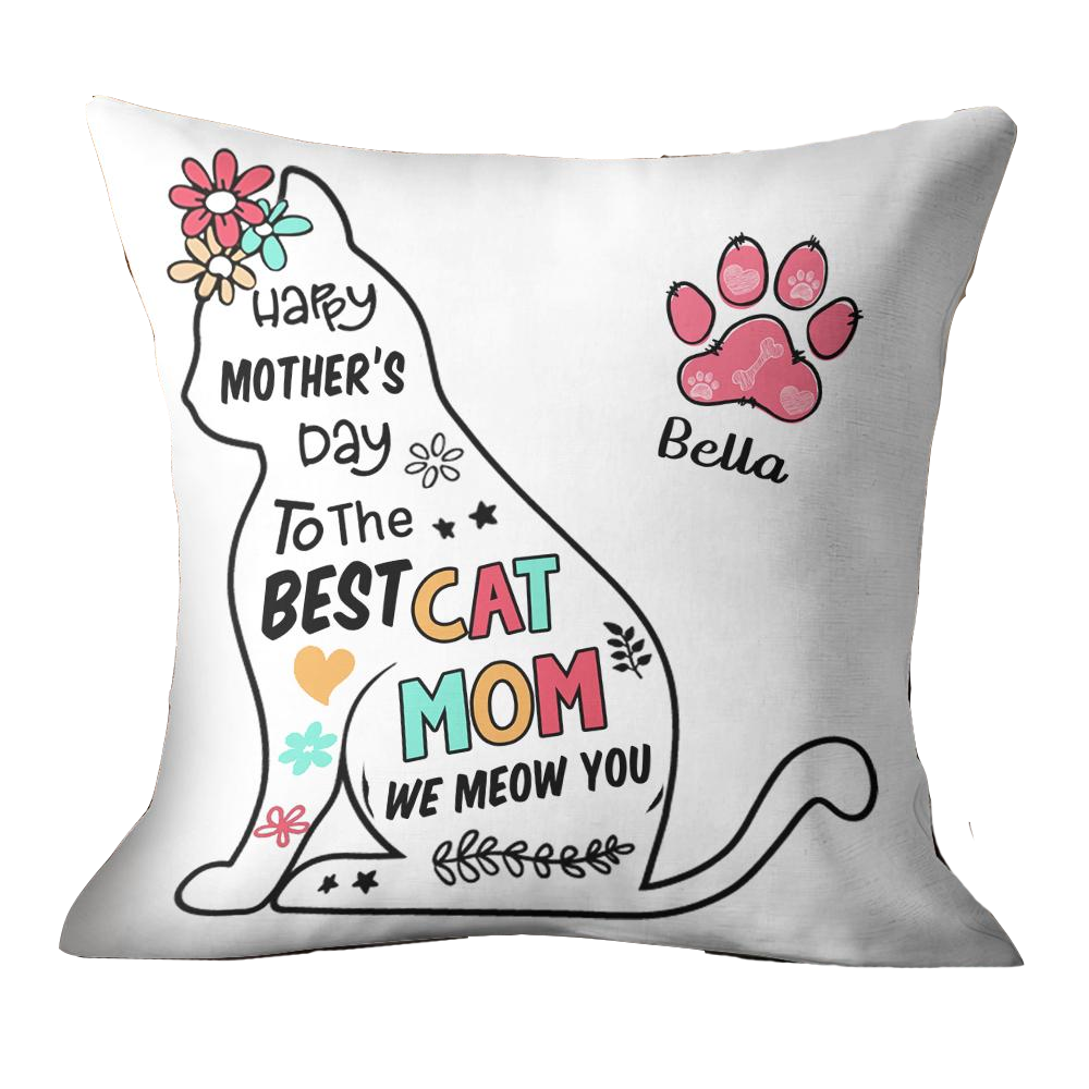 2218dc4f42bac9c5f48fd79f01073b8e Happy Mother Day To Cat Mom - Personalized Cat Pillow (Insert Included) - 图片 1