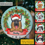 Merry Christmas With The Dog - Personalized Custom Round Shaped Wood Christmas Ornament - 图片 2