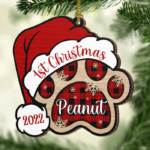 Dog Paw - Merry And Happy - Personalized Paw Shaped Wood Christmas Ornament - 图片 2