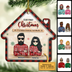 Our First Christmas - Gift For Couples, Husband Wife, Personalized Custom House Shaped Wood Christmas Ornament - 图片 2