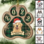 Personalized Custom Paw Shaped Wood Christmas Ornament - Dog, Cat And Snow - Plaid Buffalo Pattern - Customized Decoration And Year Gift For Pet Lovers - 图片 5