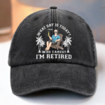 Custom Vintage Washed Denim Baseball Cap - Personalized Retirement Gifts For Women, Men - Finally Living On Island Time