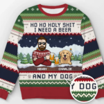 We Need A Beer And Our Cats - Dog & Cat Personalized Custom Ugly Sweatshirt - Unisex Wool Jumper - Christmas Gift For Husband Wife, Pet Owners, Pet Lovers - 图片 2