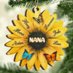 Personalized Custom Sunflower Shaped Wood Christmas Ornament - Gift For Grandma, Grandparents, Christmas Gift - 图片 2