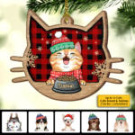 Happy Cat On Christmas Day - Personalized Custom Cat Face Shaped Wood Christmas Ornament - 图片 4