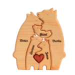 Family Personalized Custom Bear Shaped Wooden Art Puzzle - Wooden Pet Carvings, Wood Sculpture Table Ornaments, Carved Wood Decor - Gift For Family Members - 图片 2