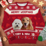 Merry Woofmas - Personalized Custom Unisex Ugly Christmas Sweatshirt, Wool Sweatshirt, All-Over-Print Sweatshirt - Upload Image, Gift For Pet Lovers, Christmas Gift - 图片 2