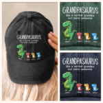 Custom Vintage Washed Denim Baseball Cap - Personalized Birthday Gifts For Dad, Grandpa - Grandpasaurus Rules The Roost - 图片 5
