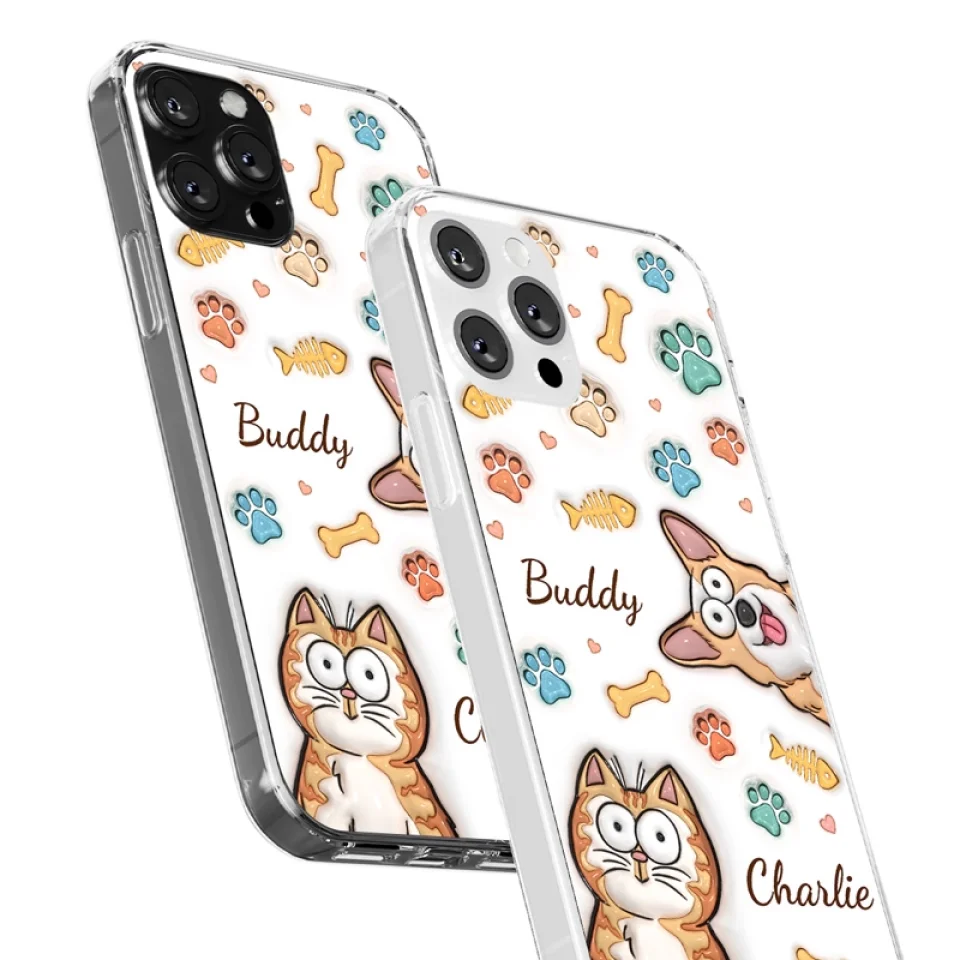 7abfbaefb66f4a3ac4951a2a2447b124 Dog & Cat Personalized Custom 3D Inflated Effect Printed Clear Phone Case - Gift For Pet Owners, Pet Lovers - 图片 1