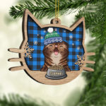 Happy Cat On Christmas Day - Personalized Custom Cat Face Shaped Wood Christmas Ornament - 图片 2
