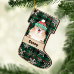 Happy Cats And Dogs - Personalized Custom Stocking Shaped Wood Christmas Ornament - 图片 4
