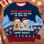 Dear Dog Dad & Dog Mom, We Woof You - Personalized Custom Unisex Ugly Christmas Sweatshirt, Wool Sweatshirt, All-Over-Print Sweatshirt - Gift For Dog Lovers, Pet Lovers, Christmas Gift