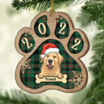 Personalized Custom Paw Shaped Wood Christmas Ornament - Dog, Cat And Snow - Plaid Buffalo Pattern - Customized Decoration And Year Gift For Pet Lovers - 图片 3