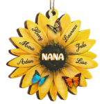 Personalized Custom Sunflower Shaped Wood Christmas Ornament - Gift For Grandma, Grandparents, Christmas Gift