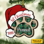 Dog Paw - Merry And Happy - Personalized Paw Shaped Wood Christmas Ornament - 图片 4