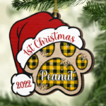 Dog Paw - Merry And Happy - Personalized Paw Shaped Wood Christmas Ornament - 图片 3