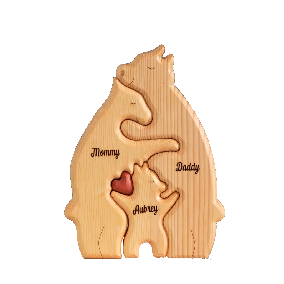 dd2a7633d5bcb4e3e1c22e668a106287 Family Personalized Custom Bear Shaped Wooden Art Puzzle - Wooden Pet Carvings, Wood Sculpture Table Ornaments, Carved Wood Decor - Gift For Family Members - 图片 1