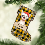Happy Cats And Dogs - Personalized Custom Stocking Shaped Wood Christmas Ornament - 图片 3
