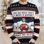 We Need A Beer And Our Cats - Dog & Cat Personalized Custom Ugly Sweatshirt - Unisex Wool Jumper - Christmas Gift For Husband Wife, Pet Owners, Pet Lovers - 图片 3
