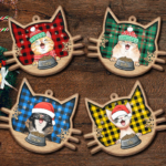 Happy Cat On Christmas Day - Personalized Custom Cat Face Shaped Wood Christmas Ornament