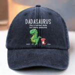 Custom Vintage Washed Denim Baseball Cap - Personalized Birthday Gifts For Dad, Grandpa - Grandpasaurus Rules The Roost