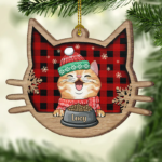 Happy Cat On Christmas Day - Personalized Custom Cat Face Shaped Wood Christmas Ornament - 图片 3