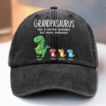 Custom Vintage Washed Denim Baseball Cap - Personalized Birthday Gifts For Dad, Grandpa - Grandpasaurus Rules The Roost - 图片 3