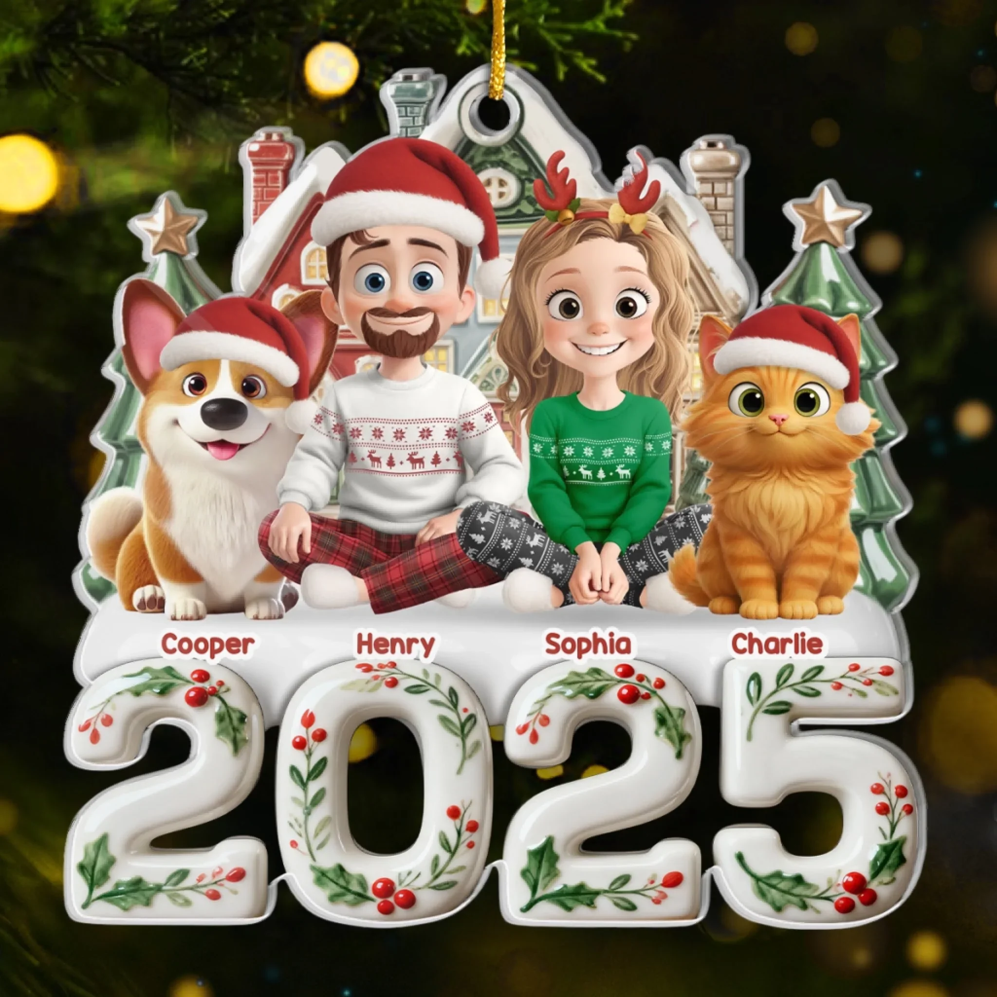 微信图片_20251217165825_359_5 Custom Acrylic Ornament - Personalized Christmas Birthday Gifts For Family, Dog Cat Lovers - Our Happy Place, Right Here - 图片 1