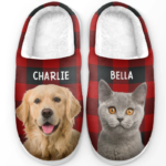 Custom Photo Fluffy Slippers - Personalized Birthday Gifts For Dog Cat Lovers, Dog Dad And Mom, Cat Owners - Happiness Is A Warm Puppy - 图片 2