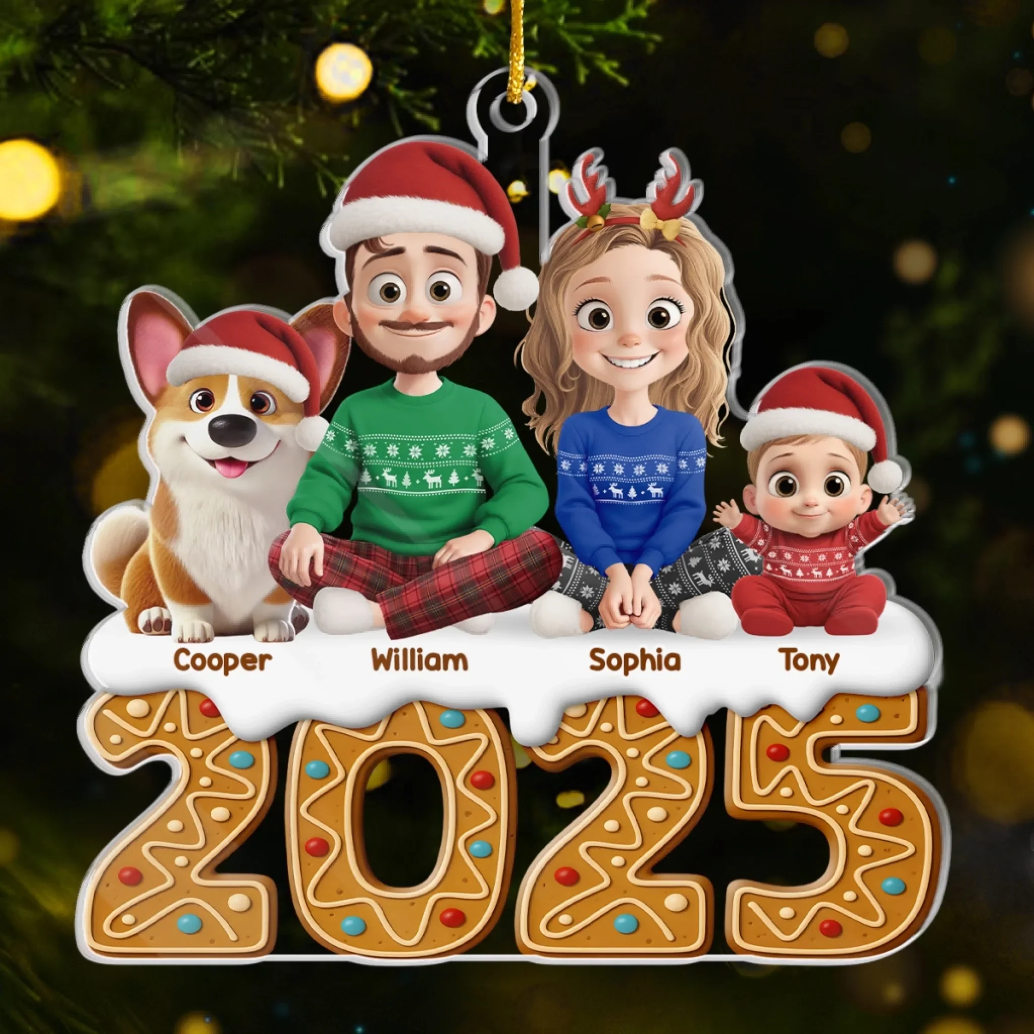 微信图片_20251217172314_397_5 Custom Acrylic Ornament - Personalized Christmas Birthday Gifts For Family, Dog Cat Lovers - Gingerbread Dreams, Family Themes - 图片 1